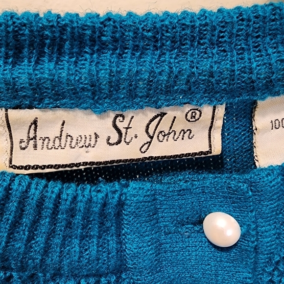 Andrew  St. JOHN vintage Teal 100% acrylic sweater size M - Picture 4 of 14